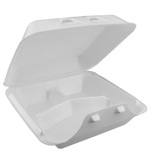 White 3-compartment Foam Hinged Container (All Sizes)