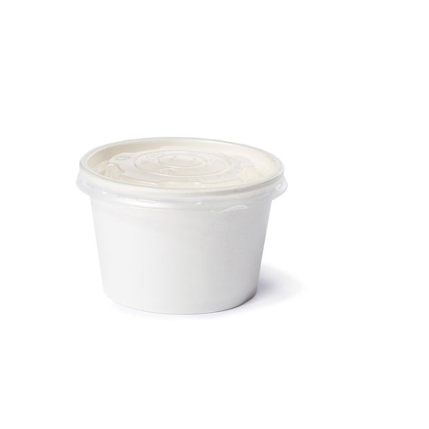 Disposable White Paper Soup Containers with Plastic Lids - White